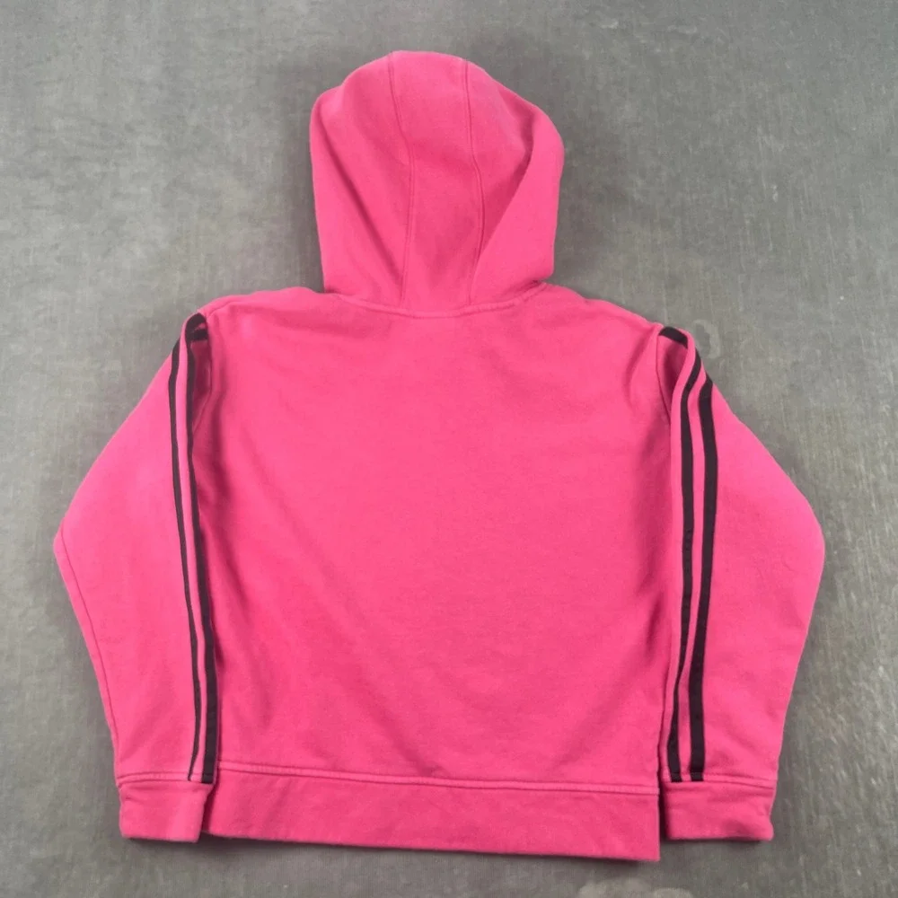 Adidas Girls M 10/12 Pink Hooded Sweatshirt 3-Stripe Logo Pullover Hoodie